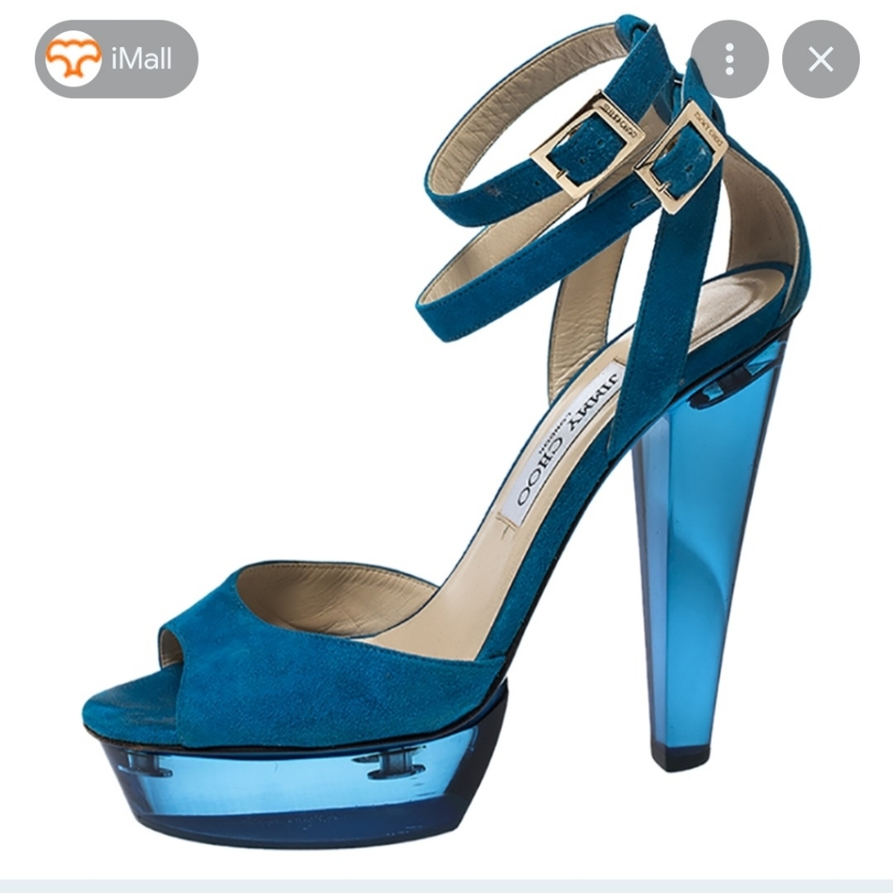 Jimmy Choo Blue Suede Niagara Sue Platform Heels